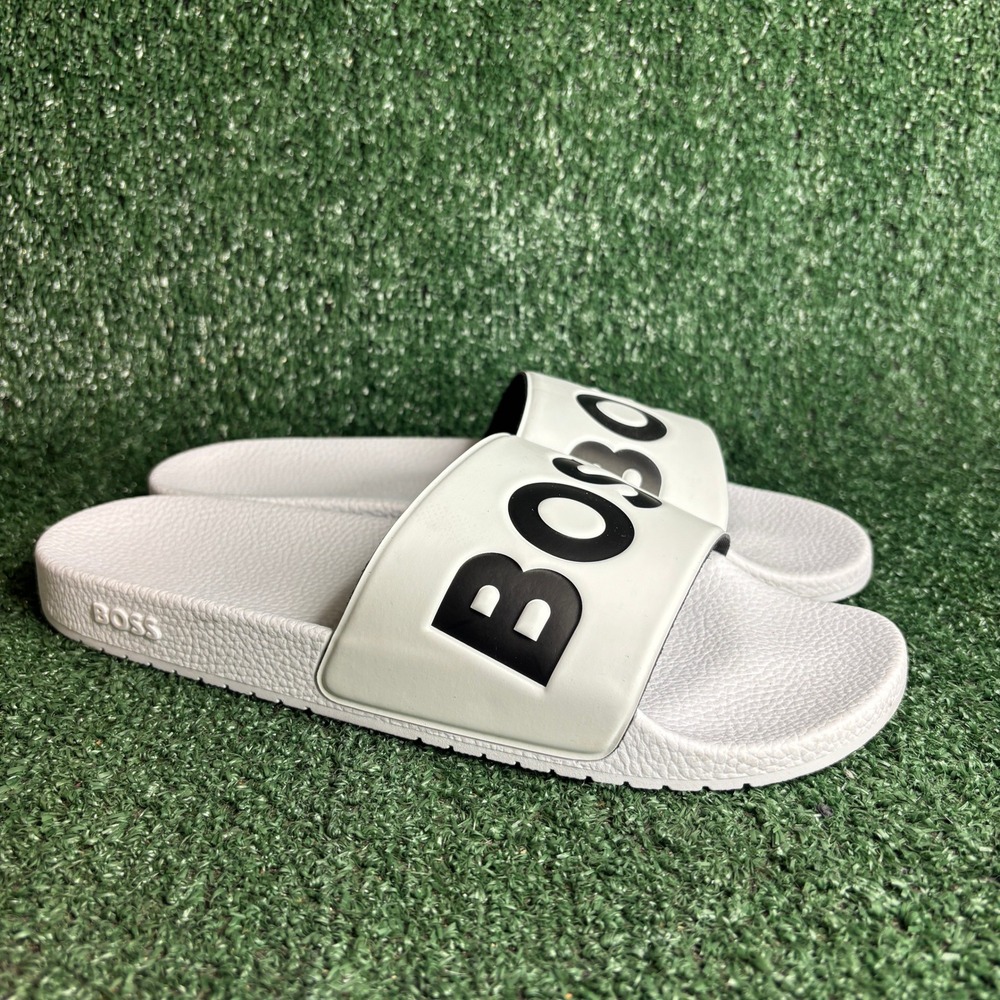 NEW Hugo Boss Solar Kirk Slide Sandal Beach Luxury Pool Vacation White Mens 11